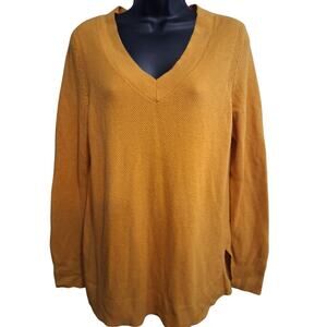 Gap Shirt Large Mustard Yellow Knit Casual Top Vneck Minimalist